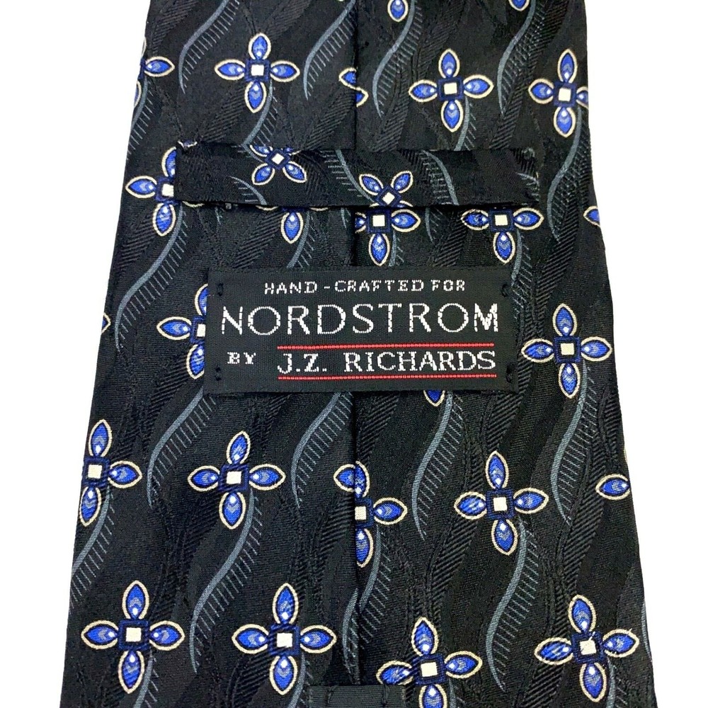 For Nordstrom By JZ Richards Black Blue Gray Geometric Floral Tie Men's Necktie - Picture 7 of 10
